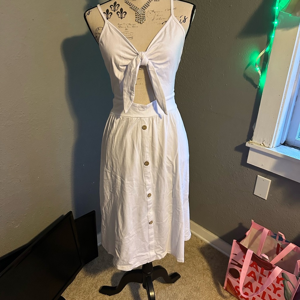 White Button-Down Midi Dress